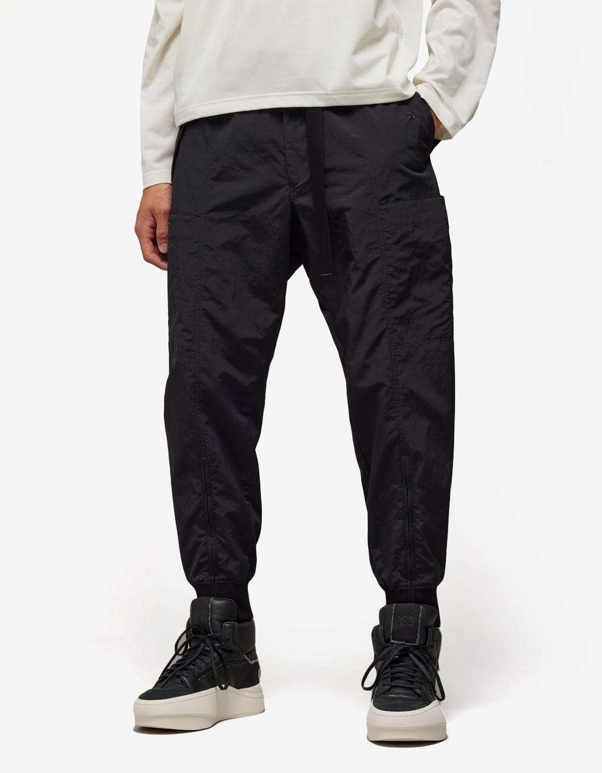Y-3 Black Crinkle Nylon Cuffed Pants