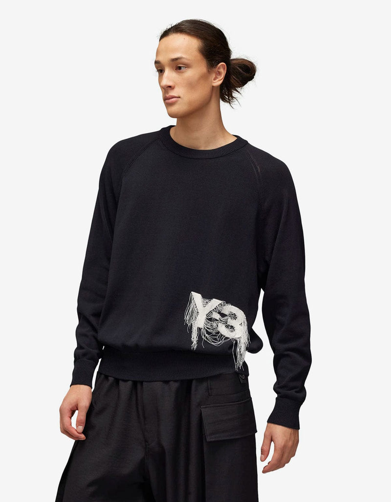 Y-3 Black Frayed Logo Sweater – Zoo Fashions - Main Image