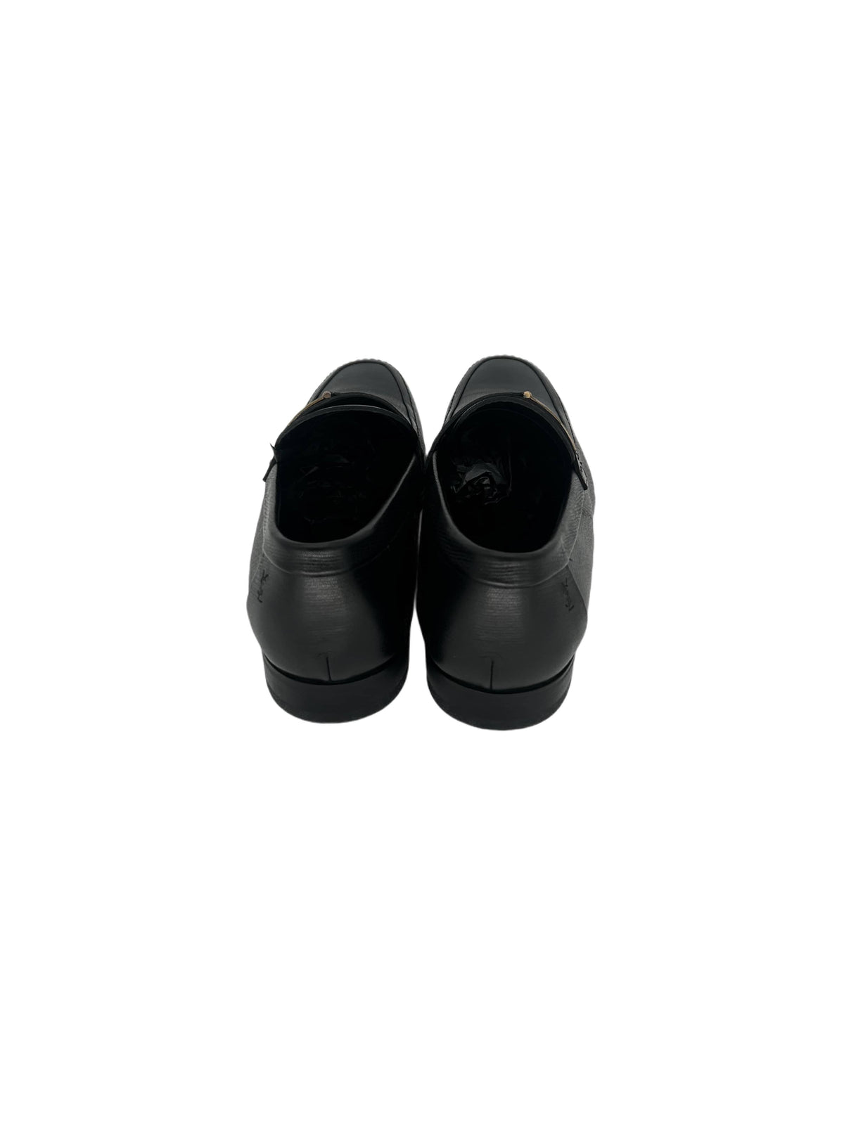 Yves Saint Laurent Black Grain Leather Moccasin With 'Y' Metal Logo