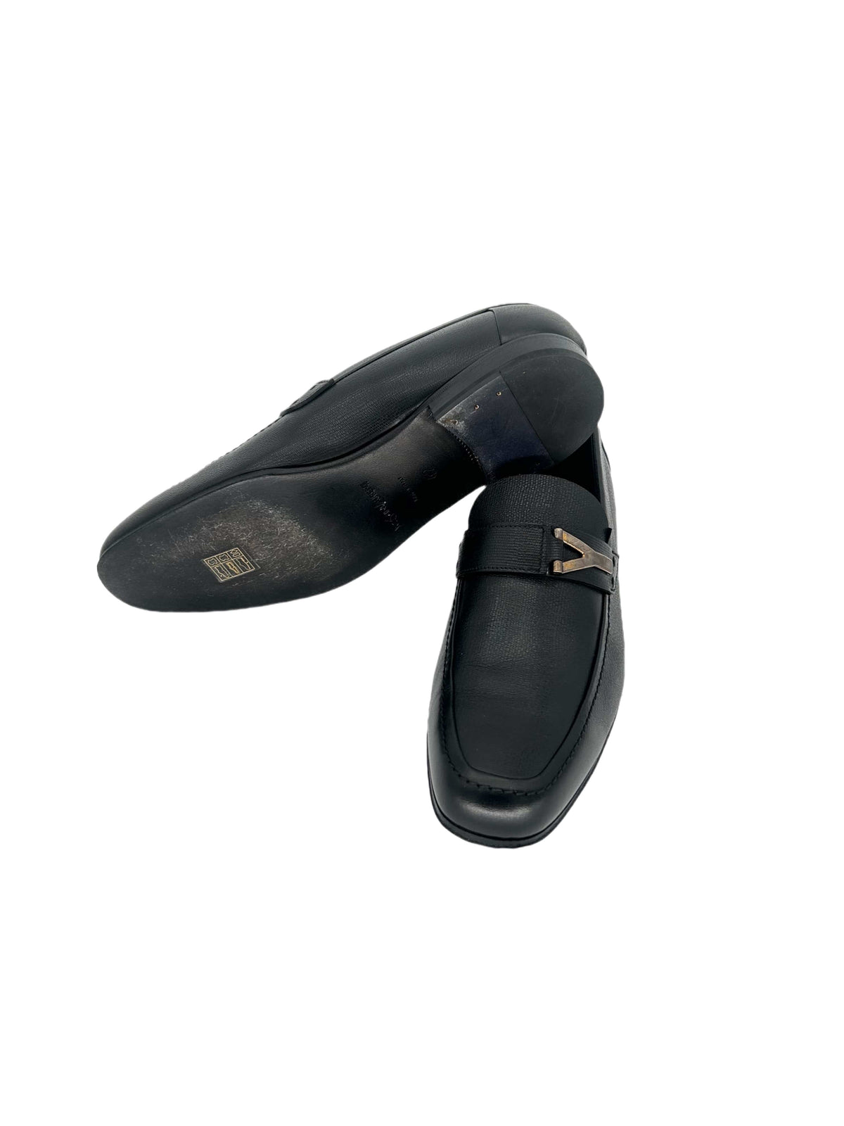 Yves Saint Laurent Black Grain Leather Moccasin With 'Y' Metal Logo