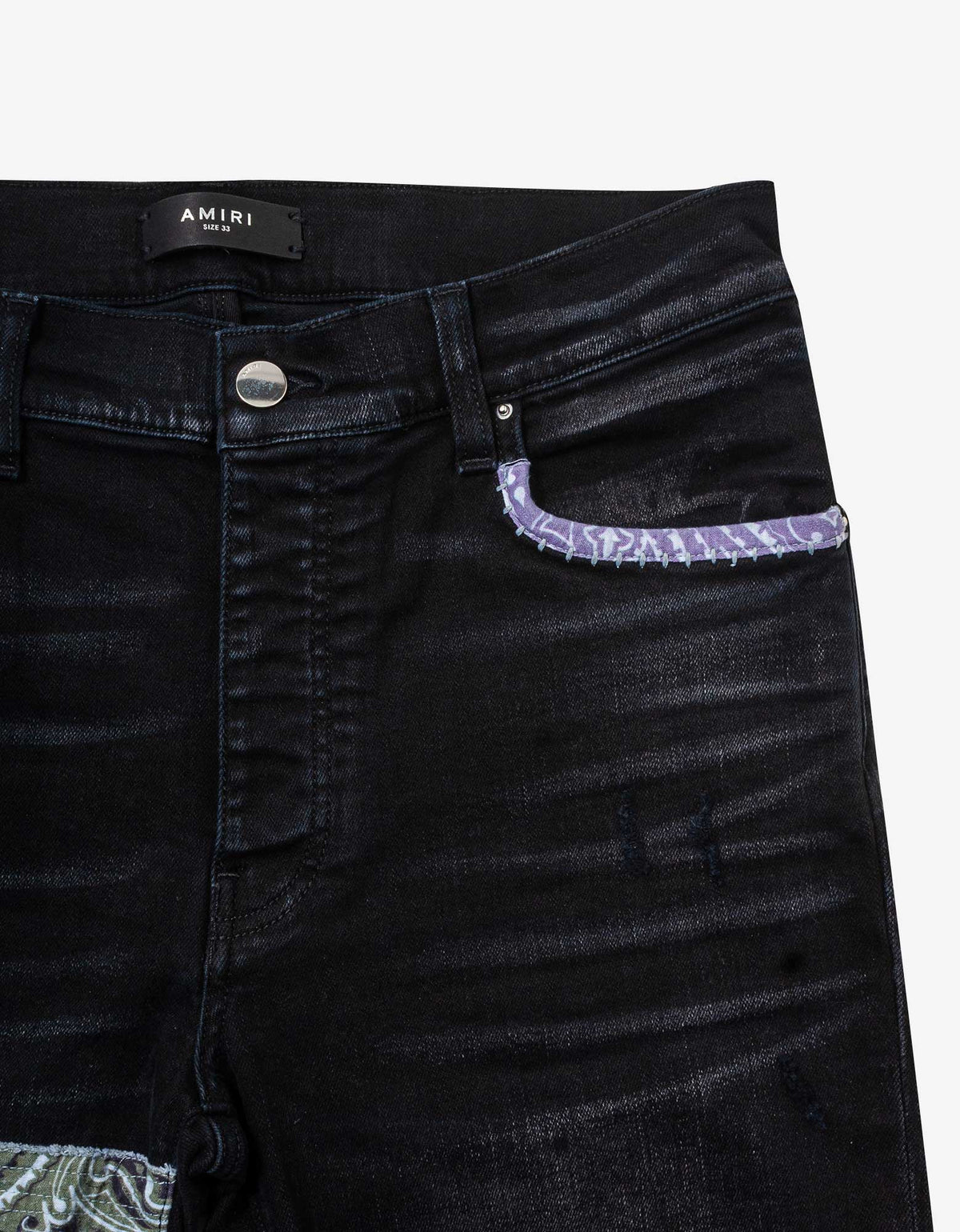 Amiri Bandana Art Patch Aged Black Jeans