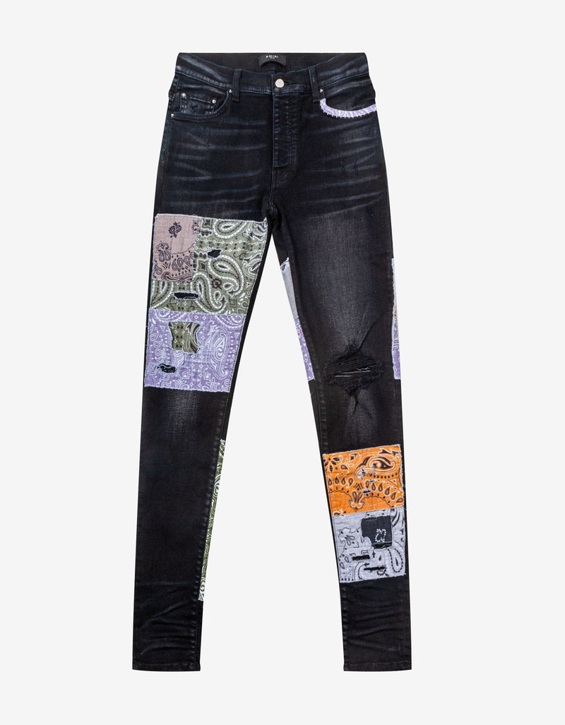 Amiri Bandana Art Patch Aged Black Jeans