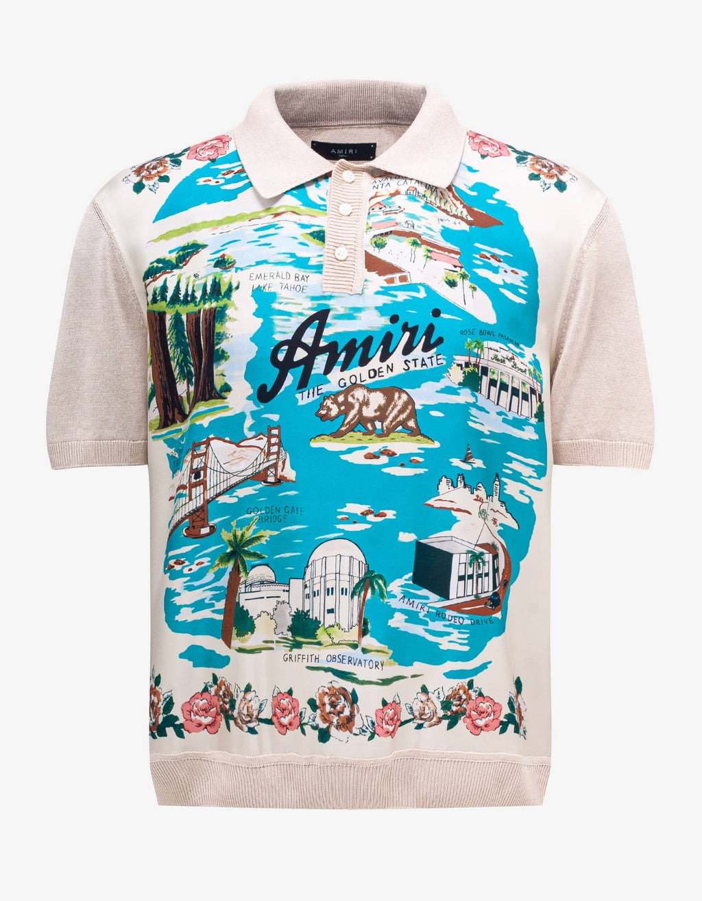 Amiri Amiri Beige Aloha Silk Polo T-Shirt