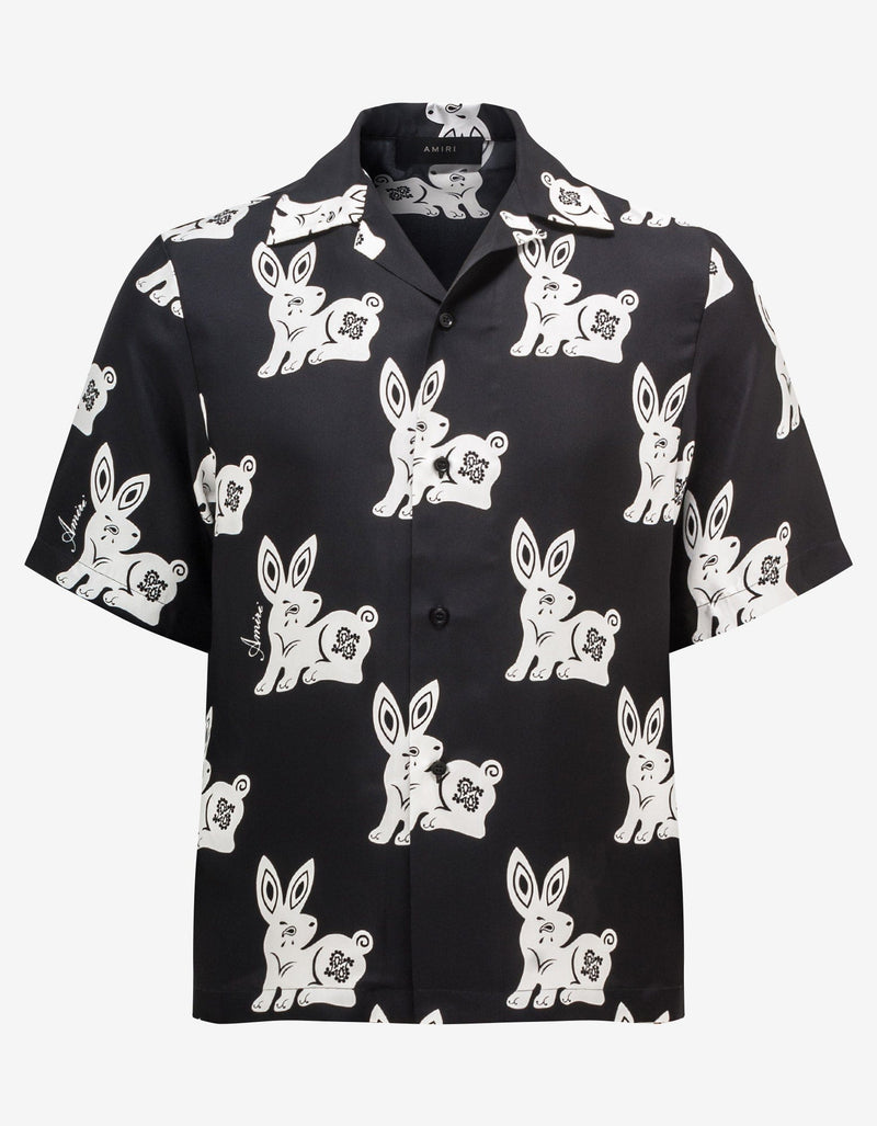 Amiri Black Rabbit Allover Bowling Shirt