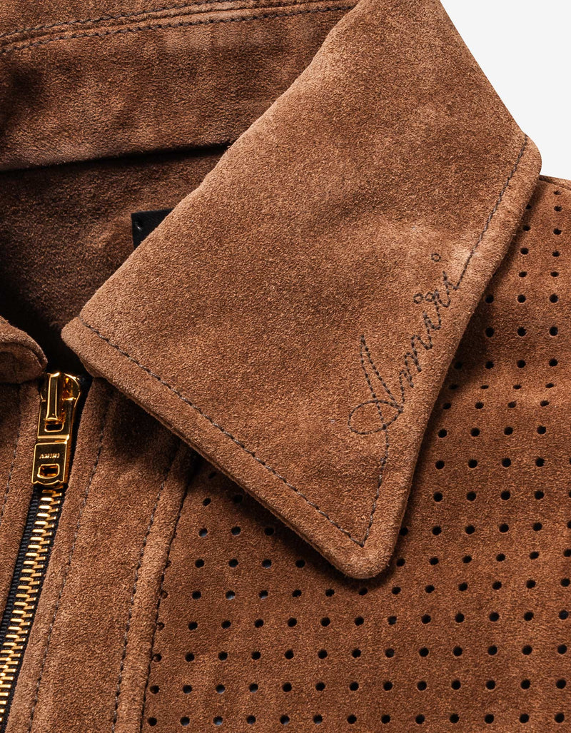 Amiri Brown Perforated Suede Leather Jacket