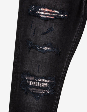 Amiri Hibiscus Artpatch Aged Black Jeans