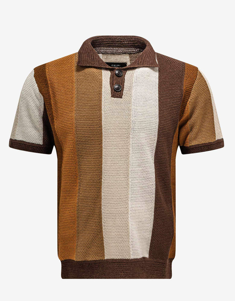 Amiri Linen Stripe Knitted Polo T-Shirt
