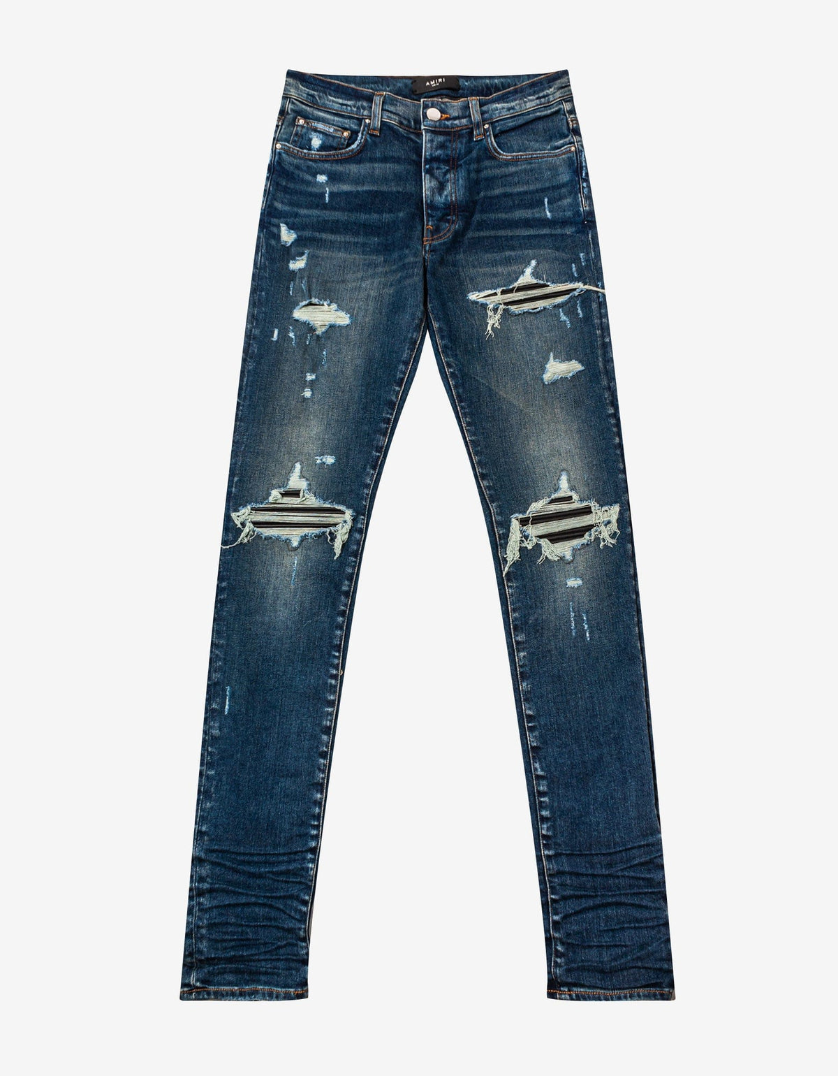 Amiri MX1 Deep Classic Leather Insert Distressed Skinny Jeans