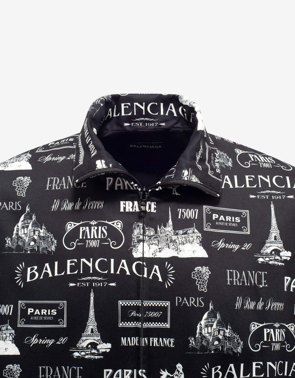 Balenciaga Black Double Sleeve Paris Resto Print Windbreaker