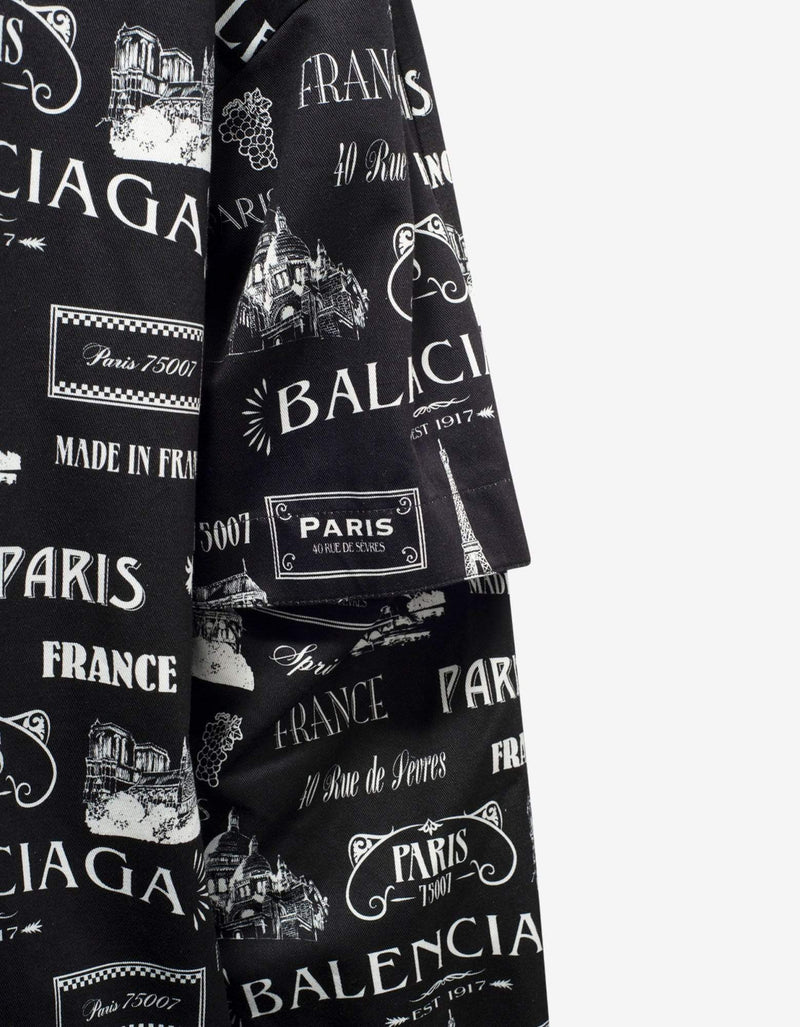Balenciaga Black Double Sleeve Paris Resto Print Windbreaker