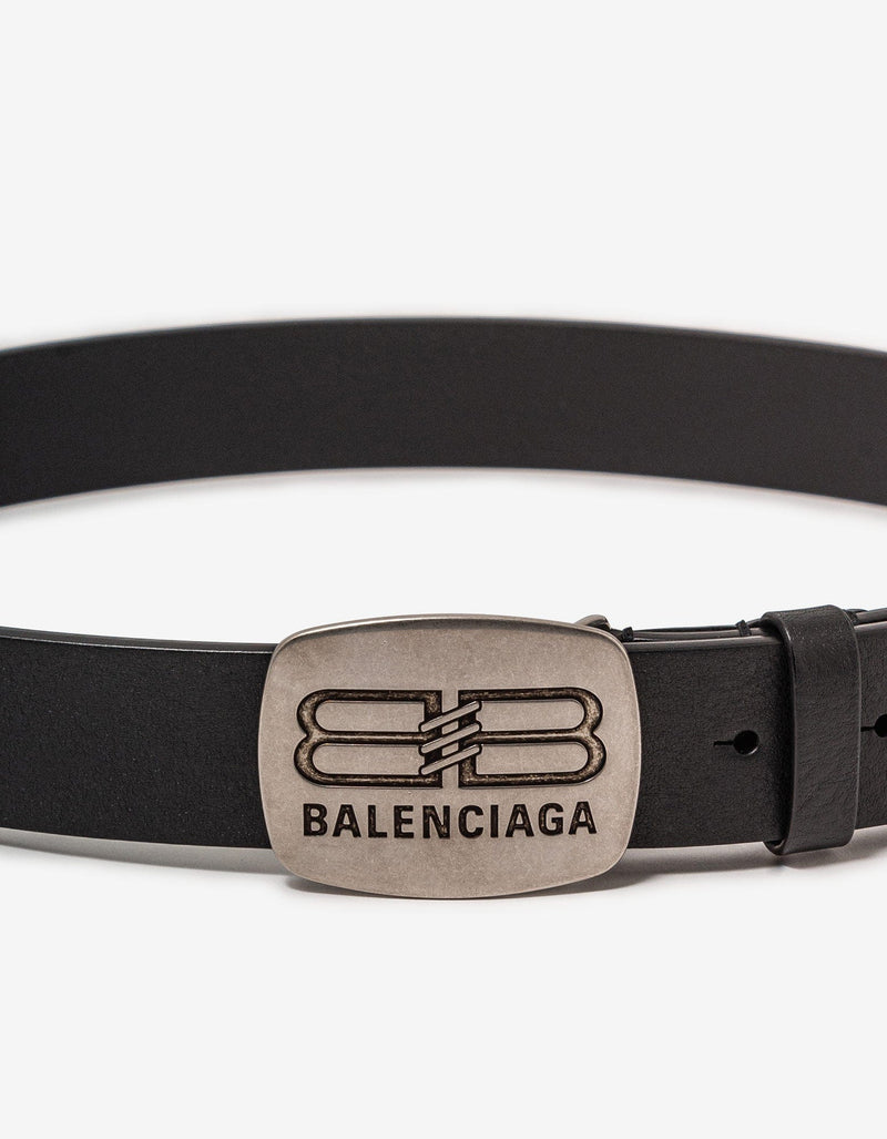 Balenciaga Black Rounded Logo Plaque Belt