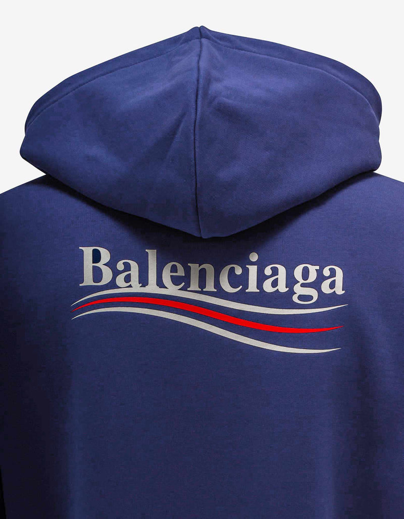 Balenciaga Blue Political Logo Print Medium Fit Hoodie