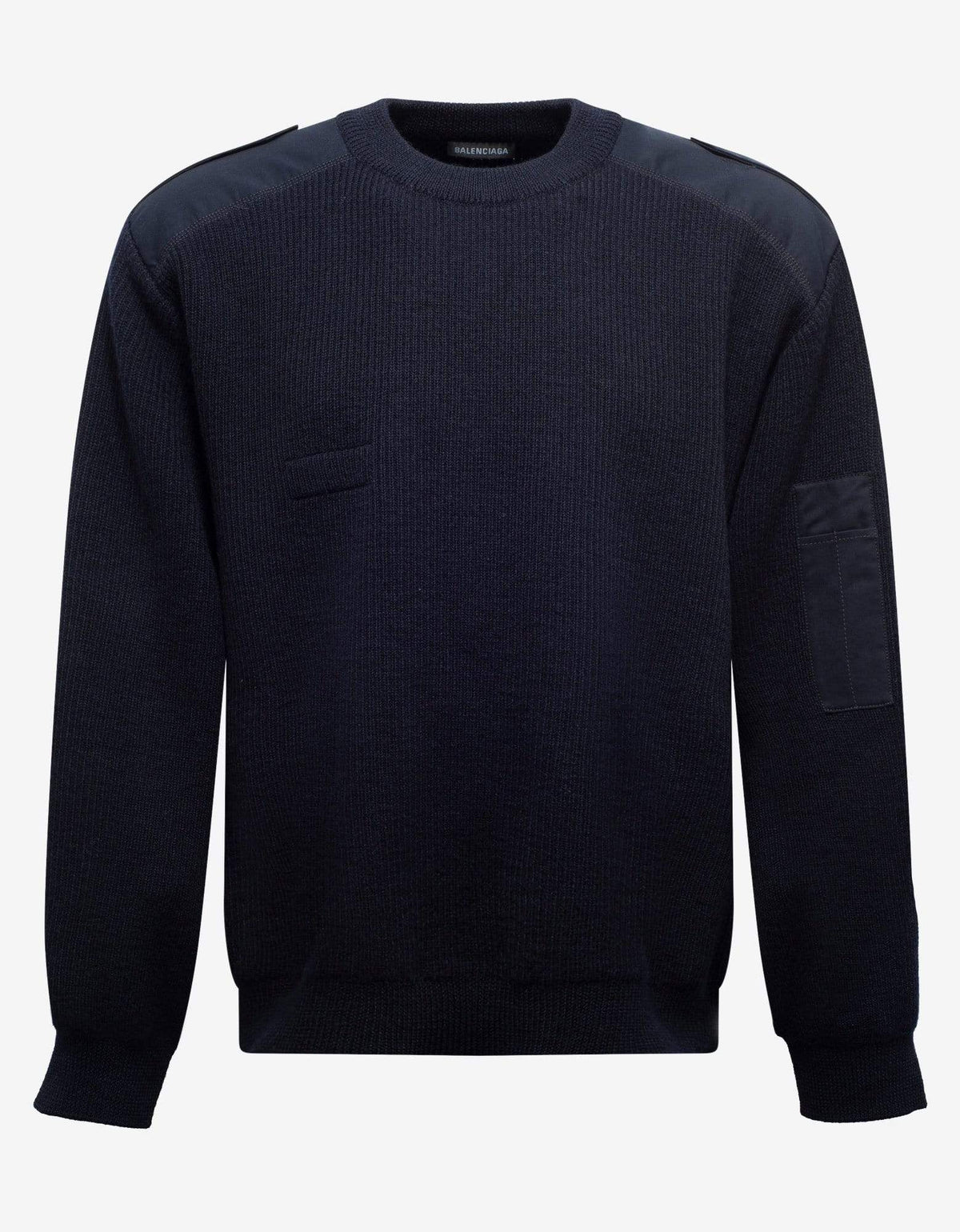 Balenciaga Navy Blue Logo Panelled Sweater
