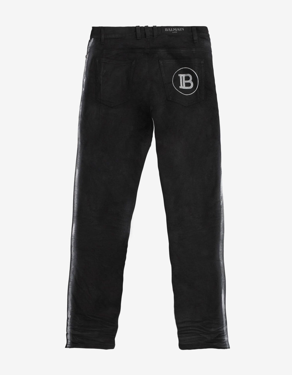 Balmain Black B Logo Spray Paint Stripe Jeans