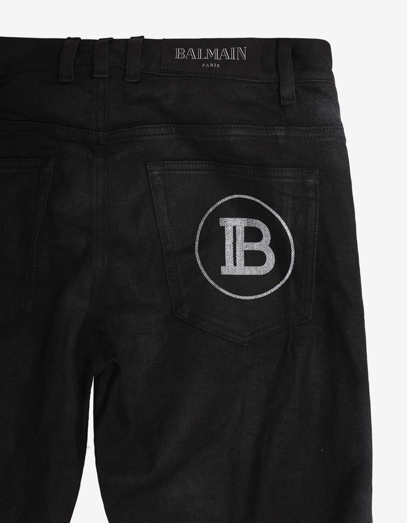 Balmain Black B Logo Spray Paint Stripe Jeans
