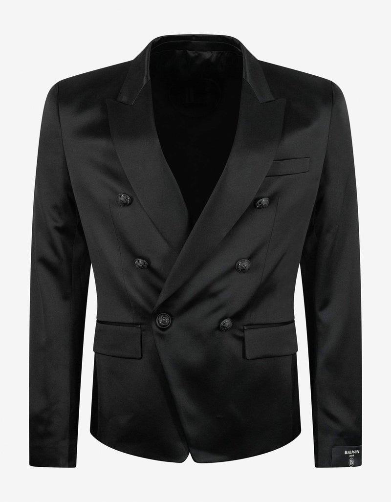 Balmain Black Double-Breasted Silk Blazer