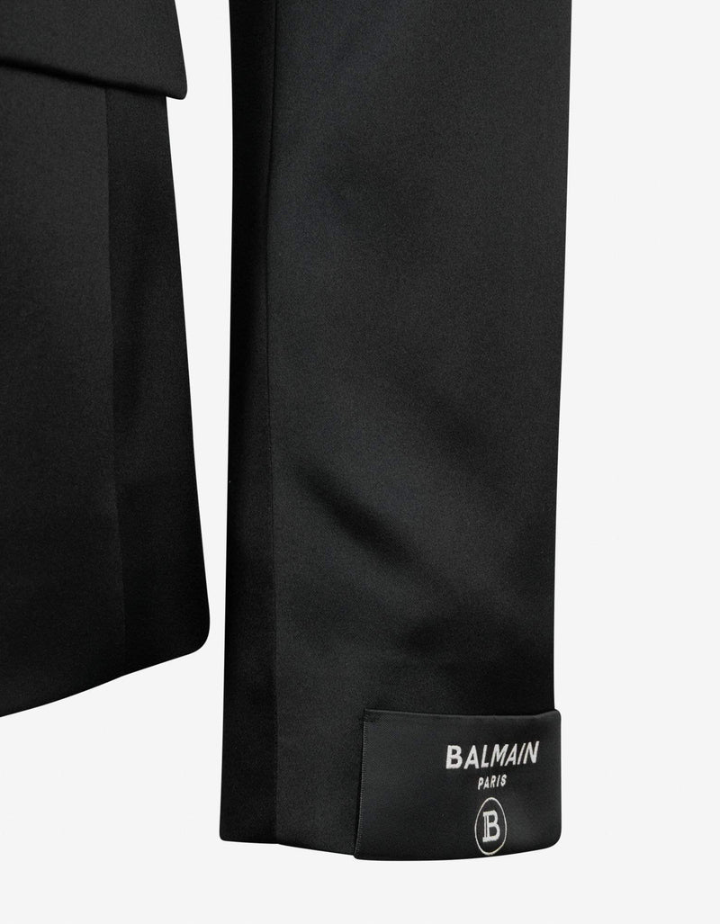 Balmain Black Double-Breasted Silk Blazer