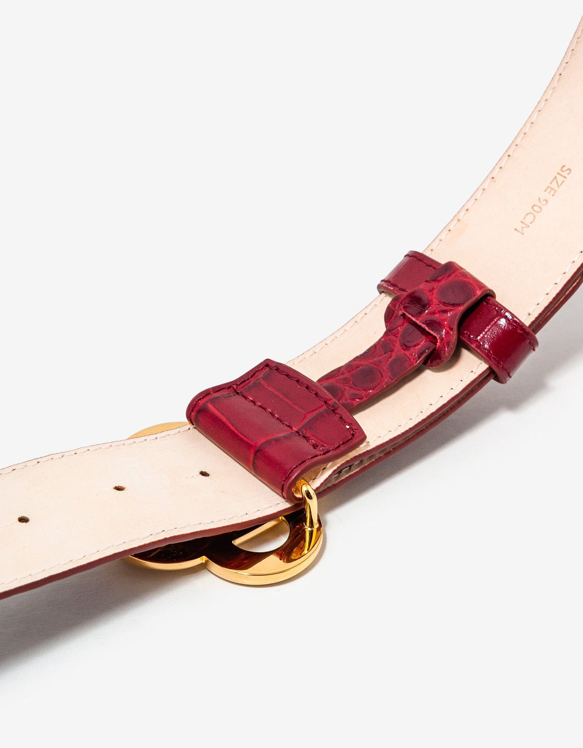 Casablanca Red Logo Buckle Croc Embossed Leather Belt