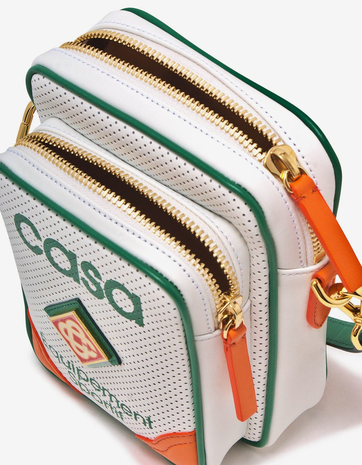 Casablanca White Perforated Leather Cross Body Bag