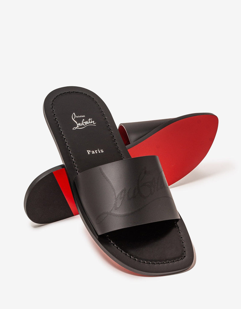 Christian Louboutin Coolraoul Black Leather Slide Sandals