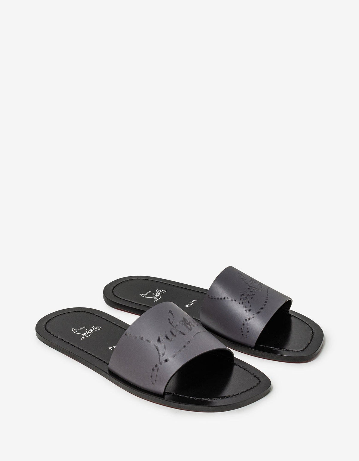 Christian Louboutin Coolraoul Grey Leather Slide Sandals -