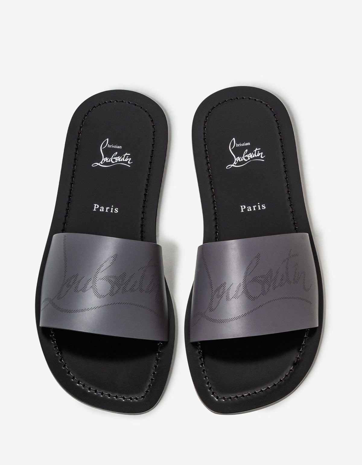 Christian Louboutin Coolraoul Grey Leather Slide Sandals -