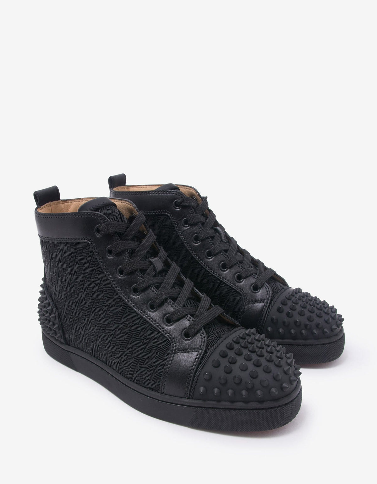 Christian Louboutin Lou Spikes 2 Black CL Logo High Top Trainers -