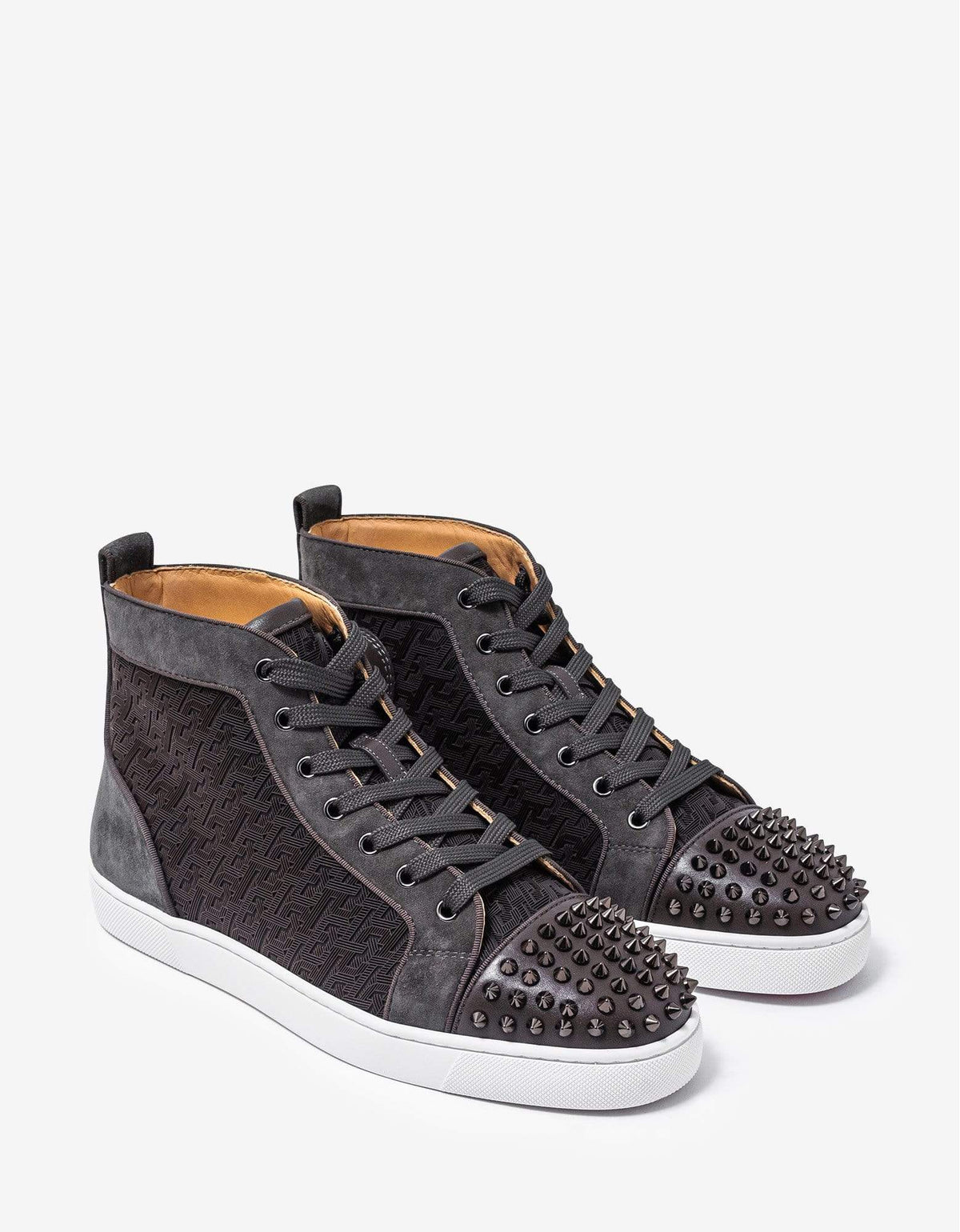 Christian Louboutin Lou Spikes Orlato Grey CL Logo High Top Trainers