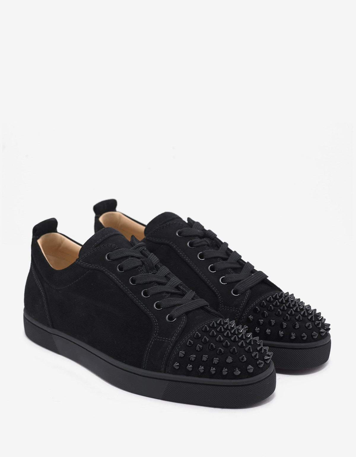 Christian Louboutin Louis Junior Spikes Flat Black Suede Trainers