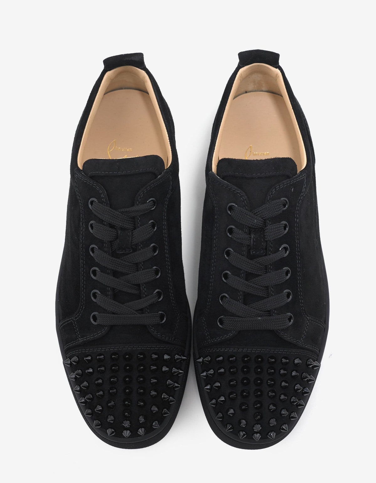 Christian Louboutin Louis Junior Spikes Flat Black Suede Trainers -