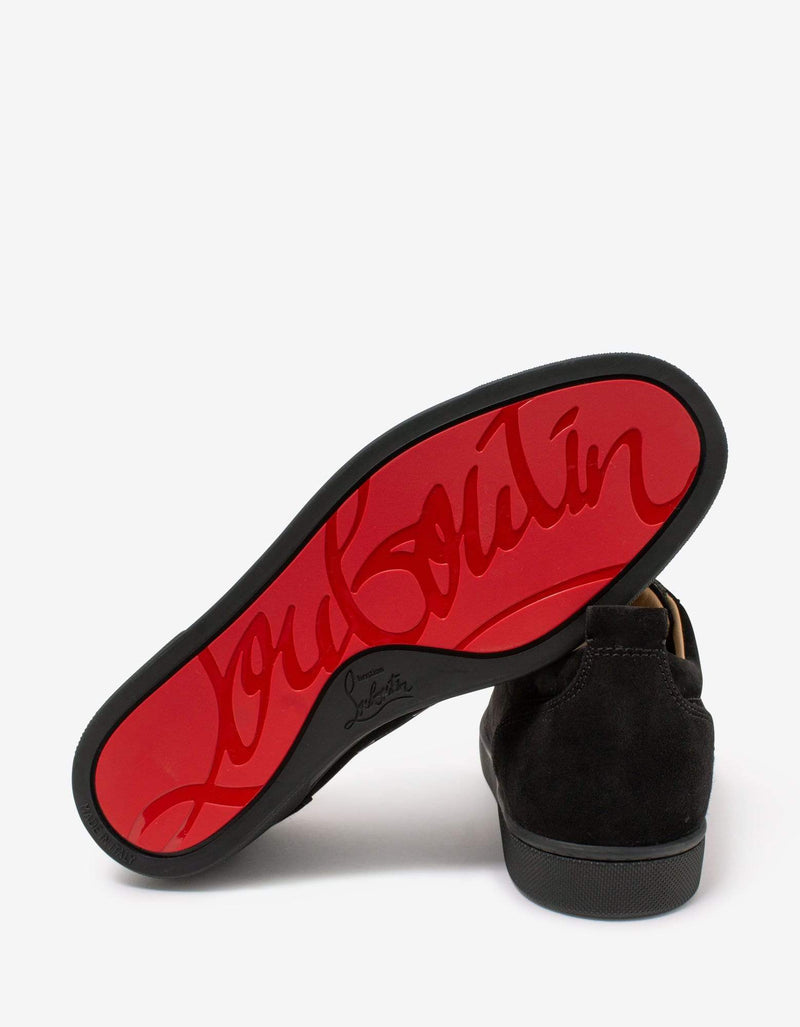 Christian Louboutin Louis Junior Spikes Flat Black Suede Trainers