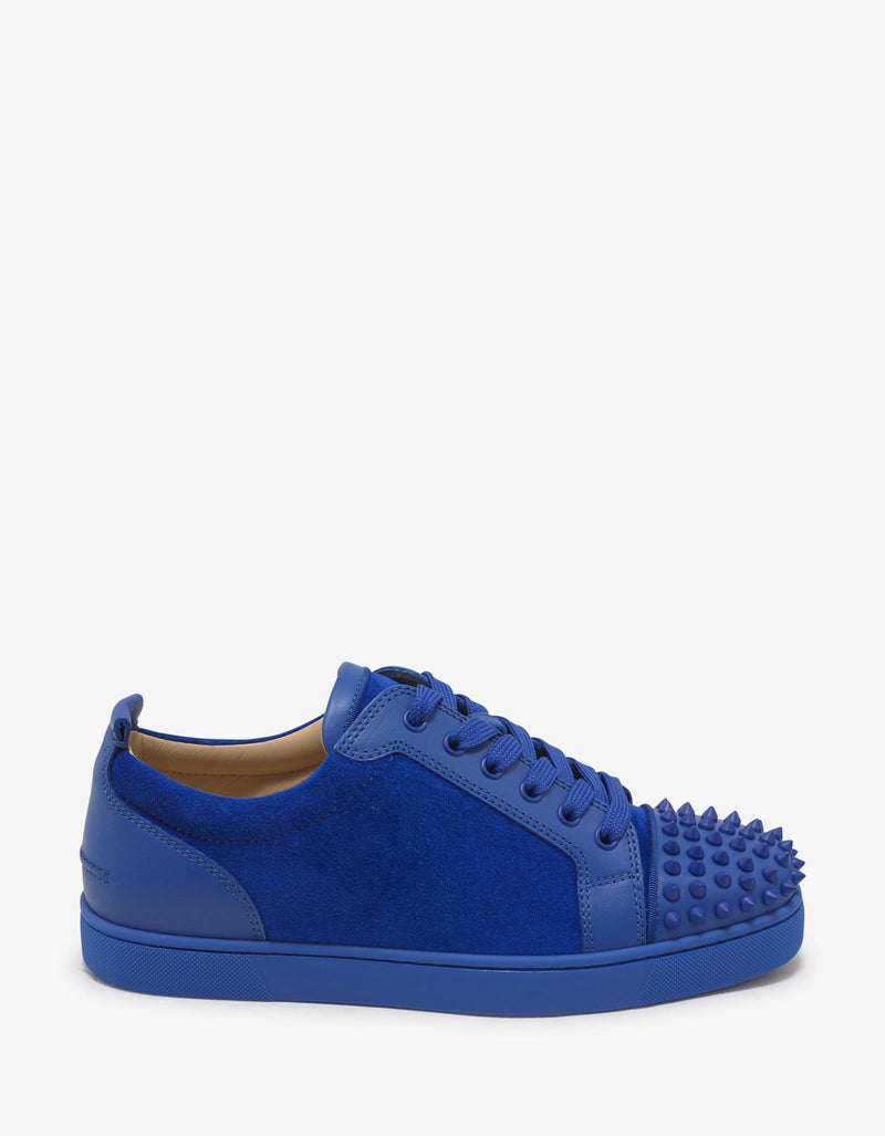 Christian Louboutin Louis Junior Spikes Flat Blue Calf & Suede Trainers -