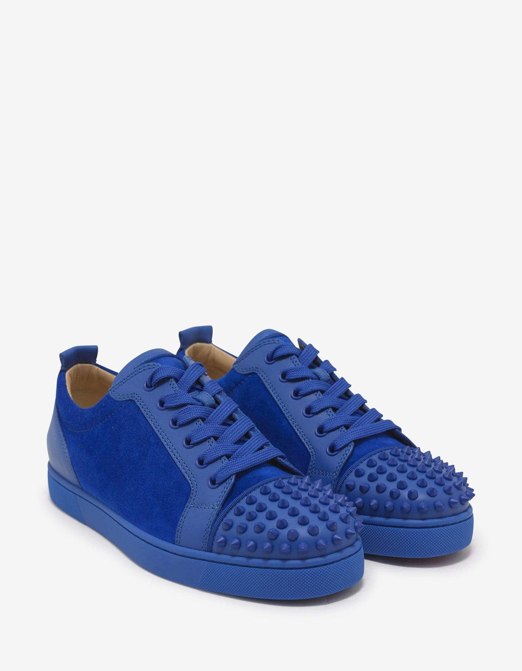 Christian Louboutin Christian Louboutin Louis Junior Spikes Flat Blue Calf & Suede Trainers