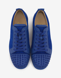 Christian Louboutin Louis Junior Spikes Flat Blue Calf & Suede Trainers