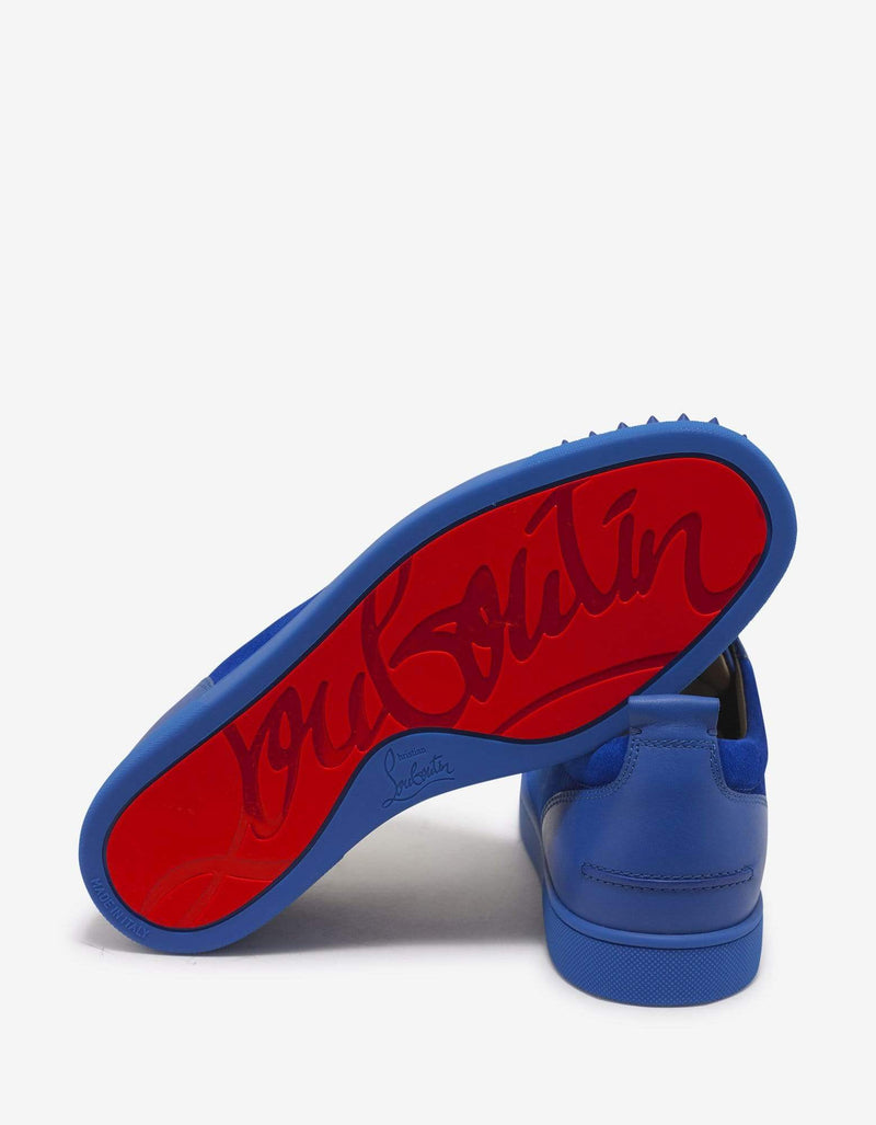 Christian Louboutin Louis Junior Spikes Flat Blue Calf & Suede Trainers -