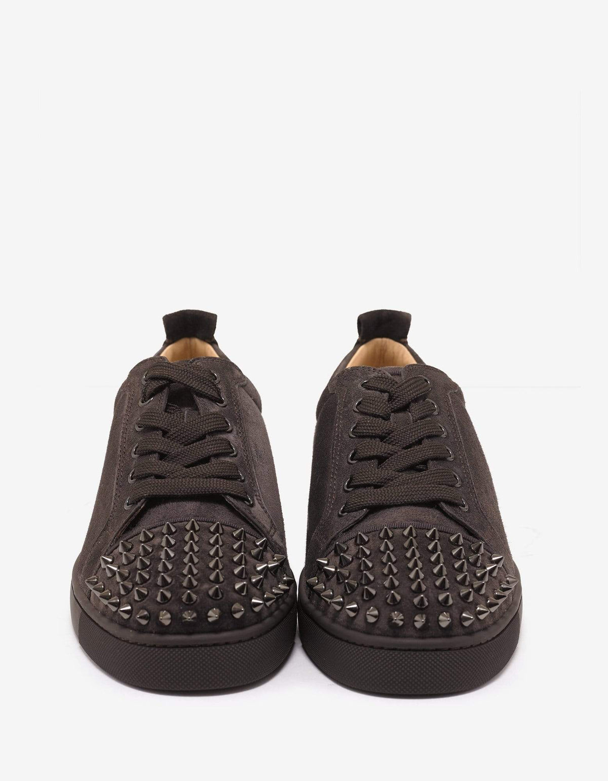Christian Louboutin Louis Junior Spikes Flat Réglisse Brown Suede Trainers