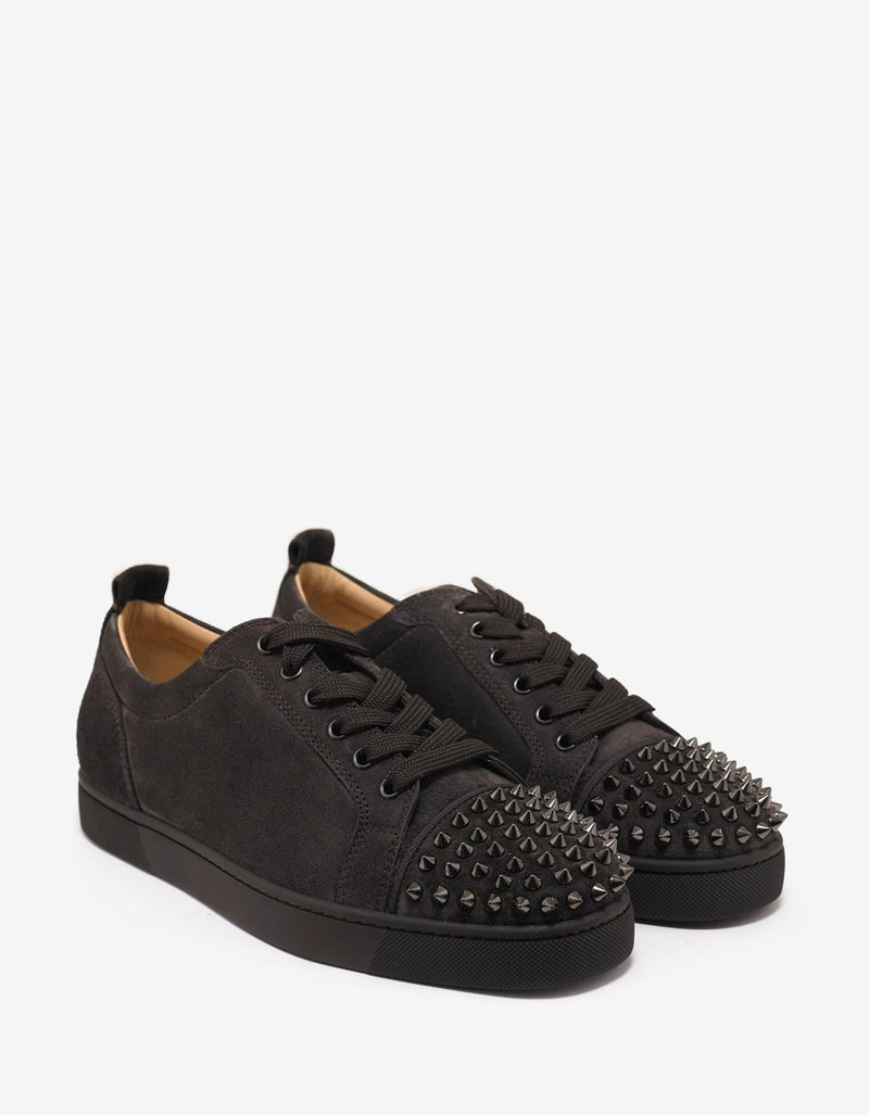 Christian Louboutin Louis Junior Spikes Flat Réglisse Brown Suede Trainers -