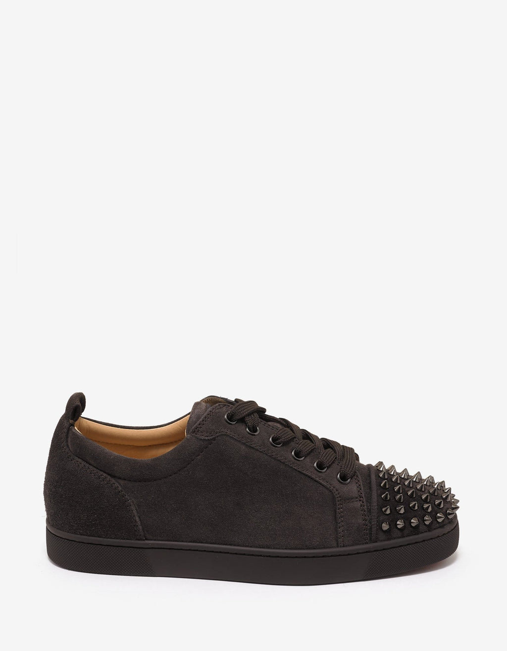 Christian Louboutin Louis Junior Spikes Flat Réglisse Brown Suede Trainers
