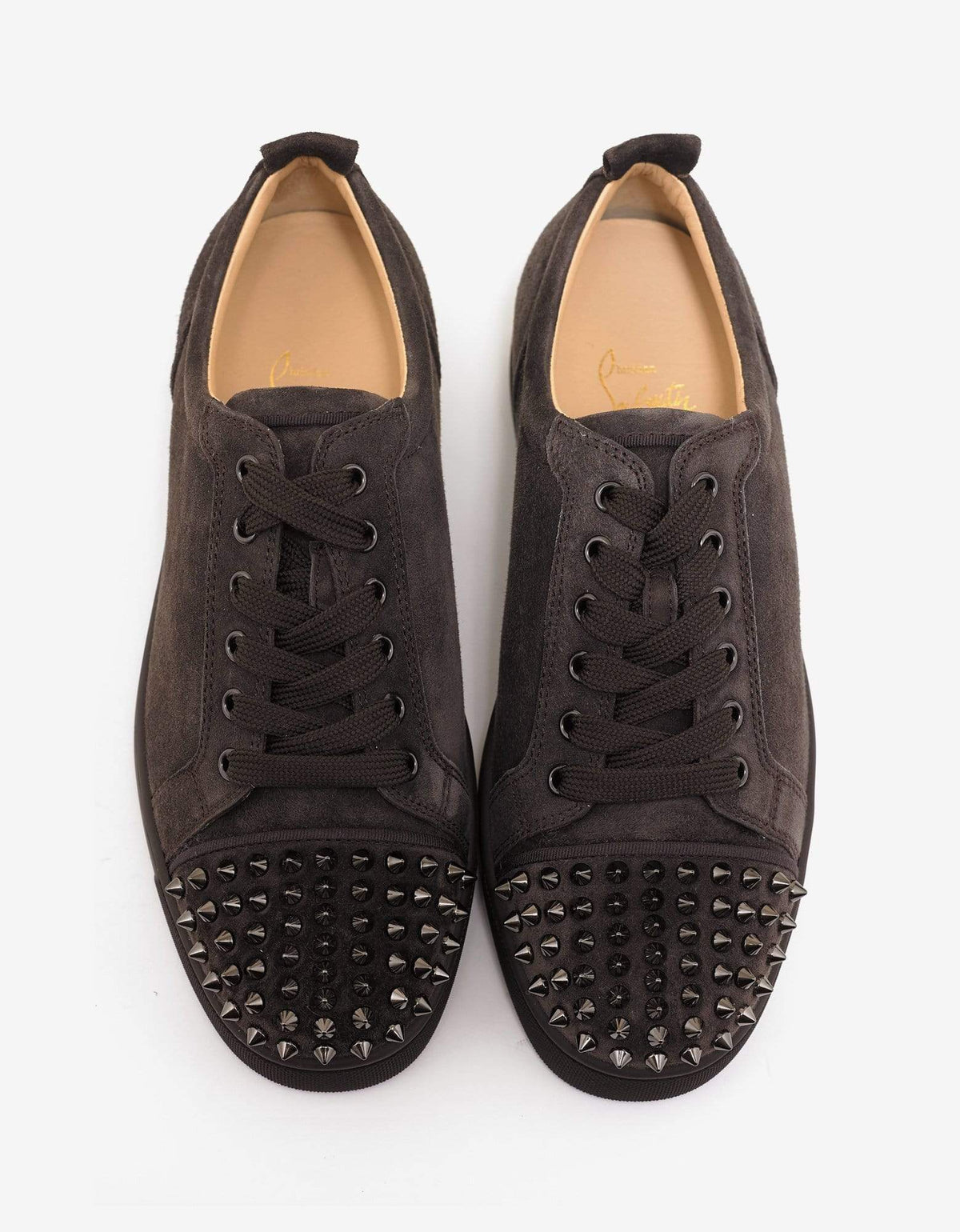 Christian Louboutin Louis Junior Spikes Flat Réglisse Brown Suede Trainers -