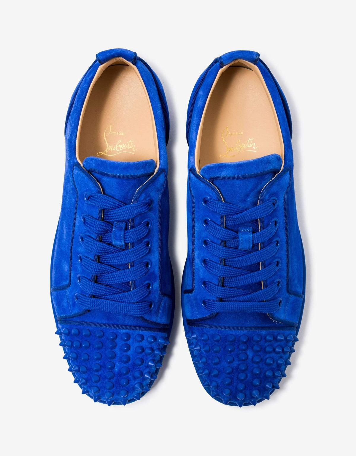 Christian Louboutin Louis Junior Spikes Orlato Blue Suede Trainers
