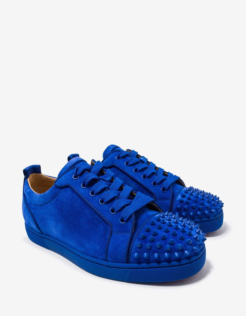 Christian Louboutin Louis Junior Spikes Orlato Blue Suede Trainers