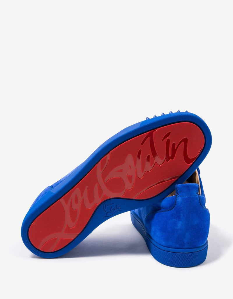 Christian Louboutin Louis Junior Spikes Orlato Blue Suede Trainers -