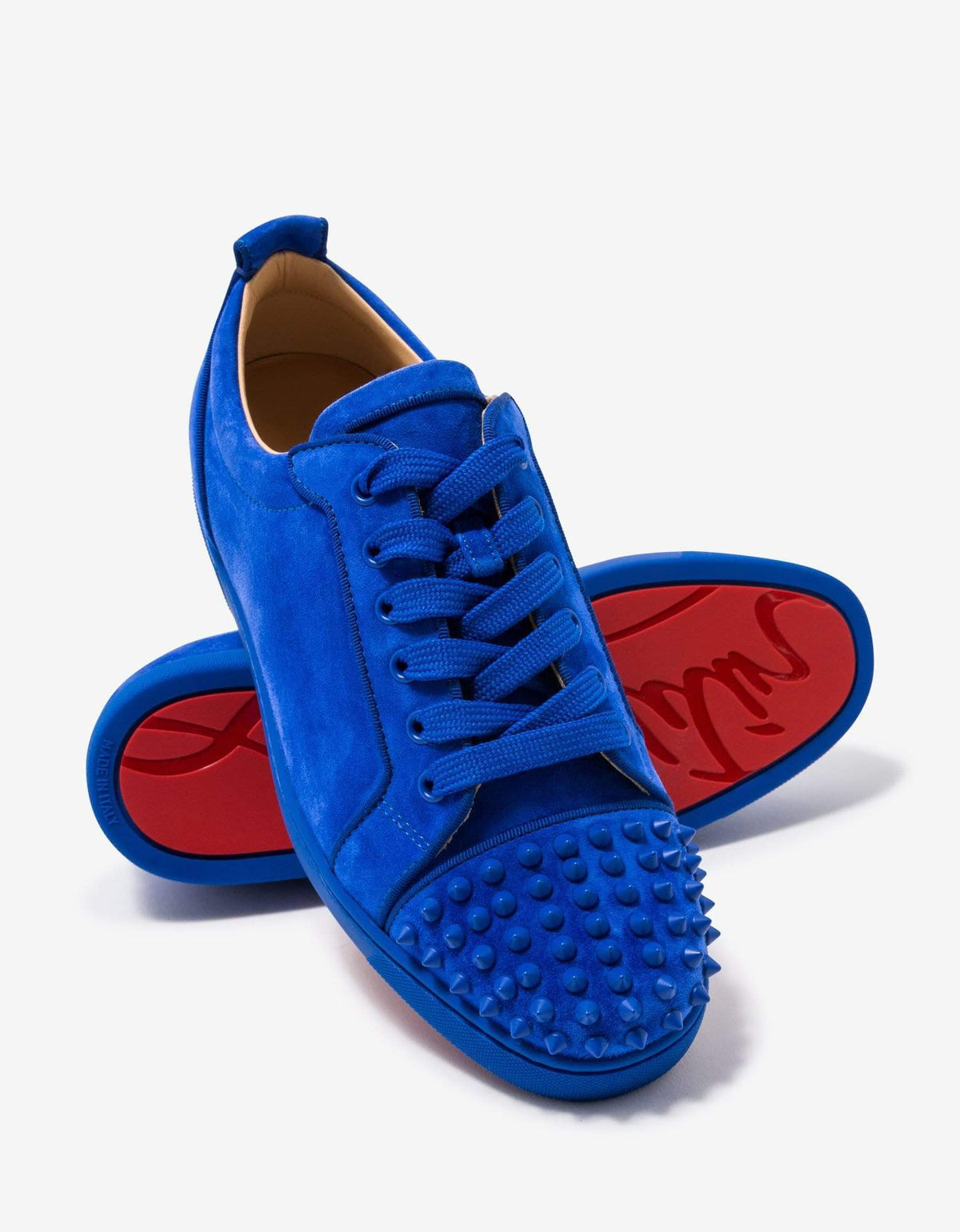 Christian Louboutin Louis Junior Spikes Orlato Blue Suede Trainers -