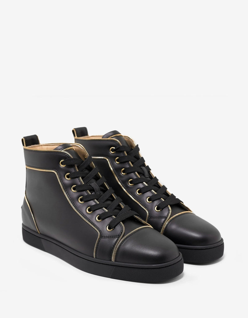Christian Louboutin Louis Z Flat Black Leather High Top Trainers