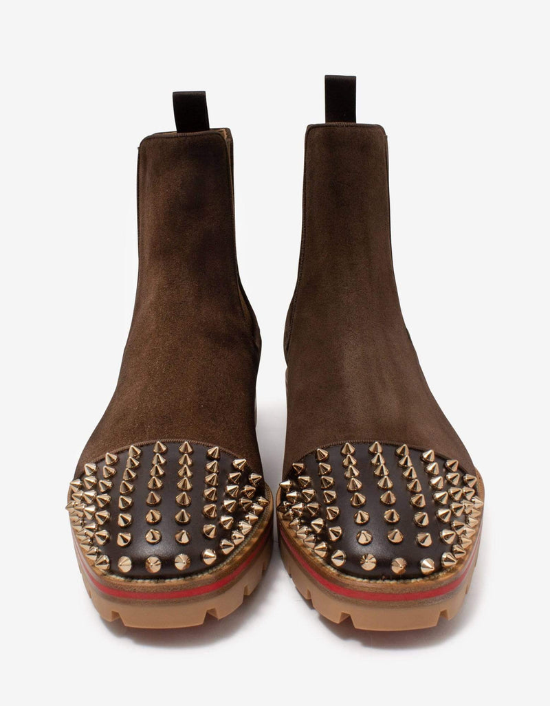 Christian Louboutin Melon Spikes Brown Suede Chelsea Boots