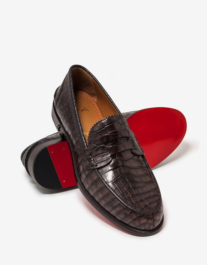 Christian Louboutin No Penny Mini-Croc Brown Loafers