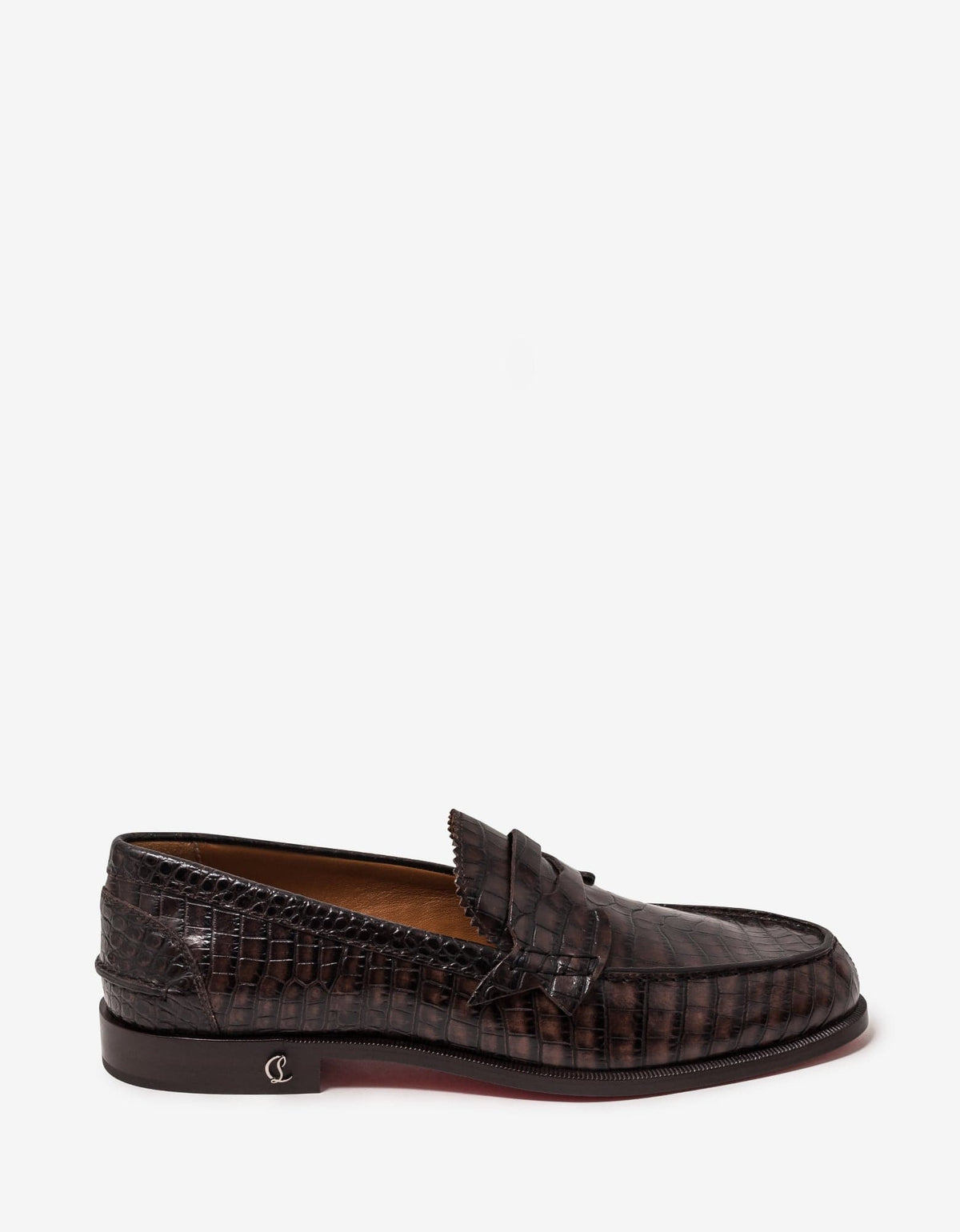 Christian Louboutin No Penny Mini-Croc Brown Loafers