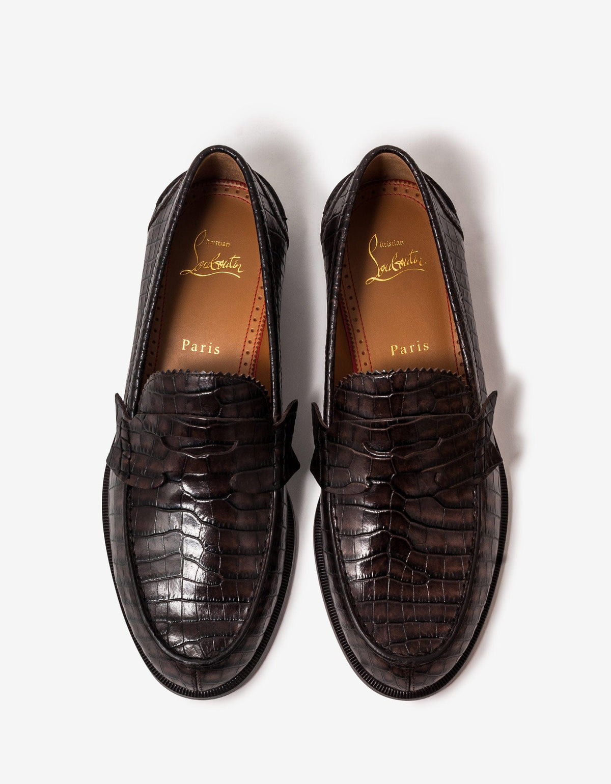Christian Louboutin No Penny Mini-Croc Brown Loafers -