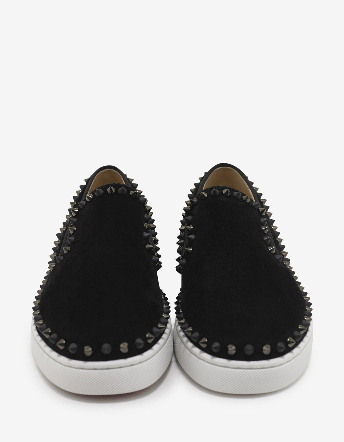 Christian Louboutin Pik Boat Flat Black Suede Mix Spikes Trainers