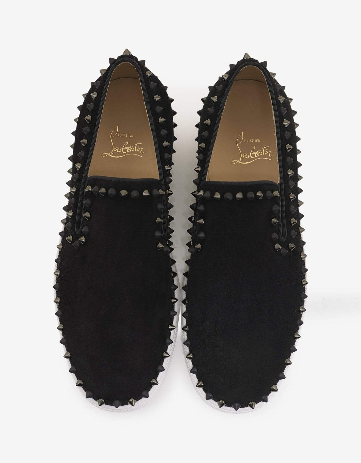 Christian Louboutin Pik Boat Flat Black Suede Mix Spikes Trainers